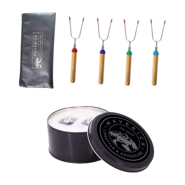 Maverick Portable Camp Fire Pit and Telescopic Marshmallow Forks For Camping