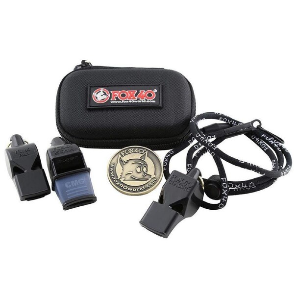 3pc Fox Summit 40 Classic/Pearl/Sonik Blast CMG Whistle w/ Breakaway Lanyard BLK