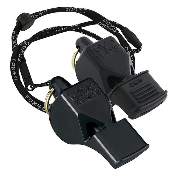 2pc Fox 40 Summit Classic CMG Outdoor/Sports Whistle w/ Breakaway Lanyard Black