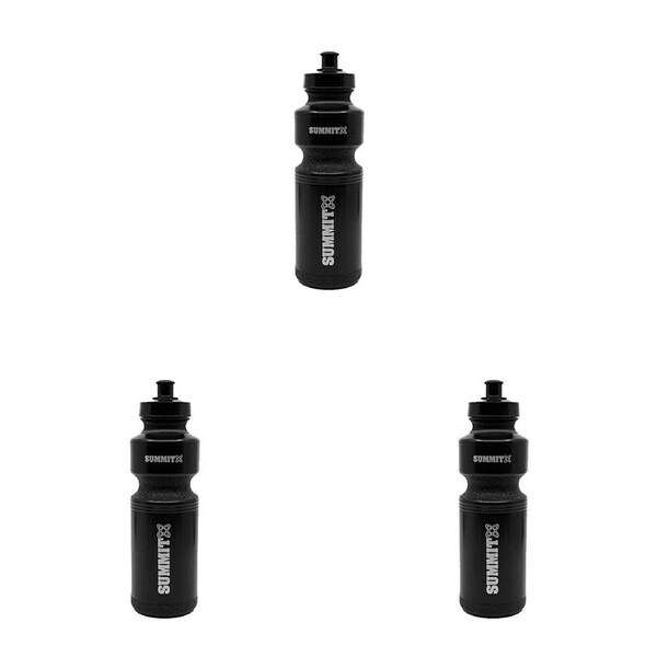 3PK Summit Global Sports Water Bottle Push Top Lid 750ml Hydration Bottle Black