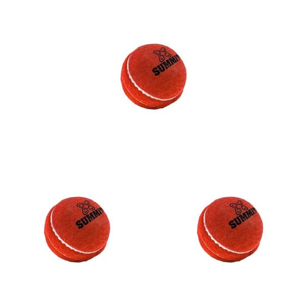 3PK Summit Global Felt Rubber Practice Cricket Ball Kids/Child Cricket Gear Red