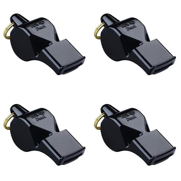 4PK Fox 40 Summit Pearl Whistle Coach Accessory w/ Breakaway Lanyard Black