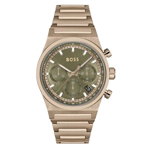 BOSS by Hugo Boss Beige Gold Steel Olive Green Dial Chronograph Men's Watch - 1514222