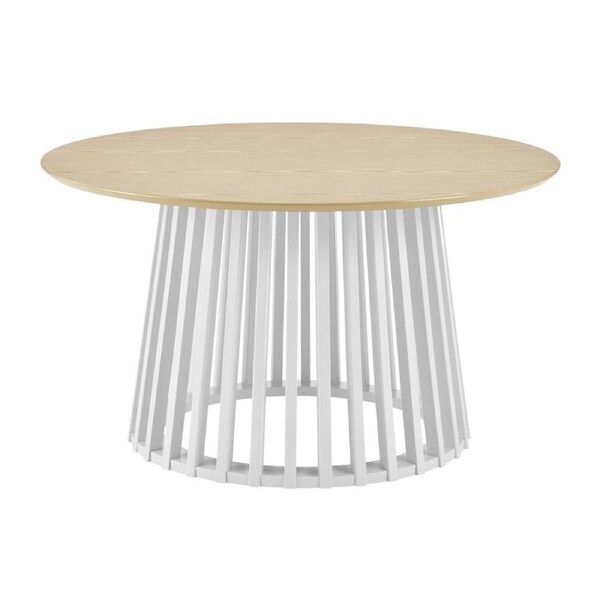 Vanessa Coffee Table Round Slat Base 90cm White and Oak
