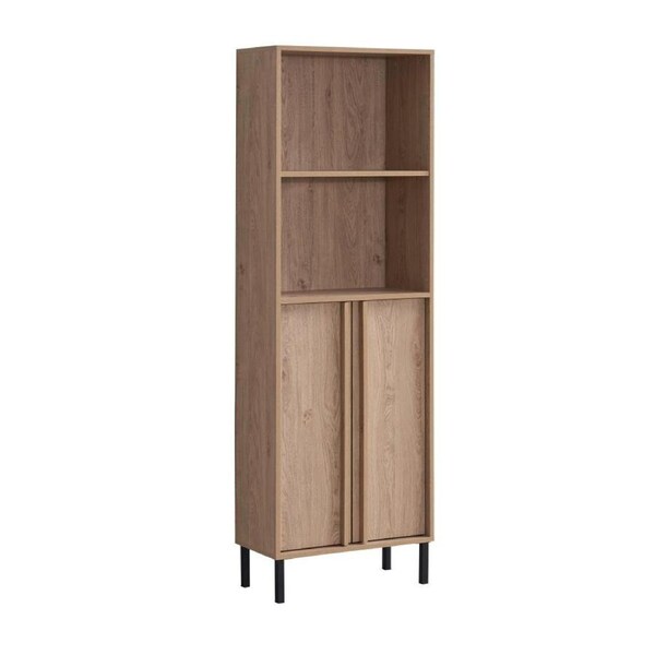 Effie Tall Storage Shelving Unit 2 Doors Oak