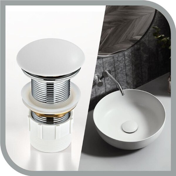 Simplus WaterMark Pop Up Overflow Waste Basin Vanity Sink Push Plug Drain White