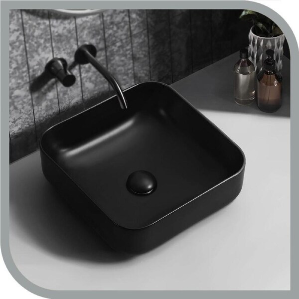 Simplus Bathroom Basin Vanity Sink Ceramic Above Counter Hand Wash Bowl Square 390x390x140mm