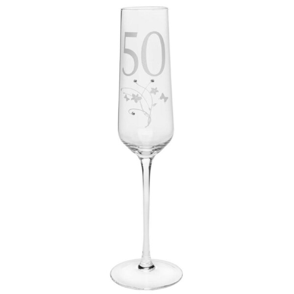Gibson Gifts 50 Birthday Crystal Champagne Glass Toasting Drinkware Clear