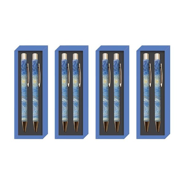 4x 2pc Gibson Gifts Starry Night Pen Ball Point Stationery Writing Set Blue