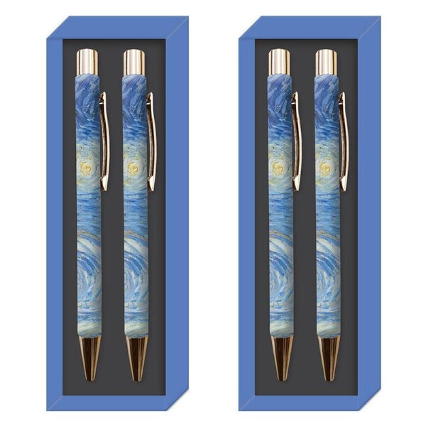2x 2pc Gibson Gifts Starry Night Pen Ball Point Stationery Writing Set Blue