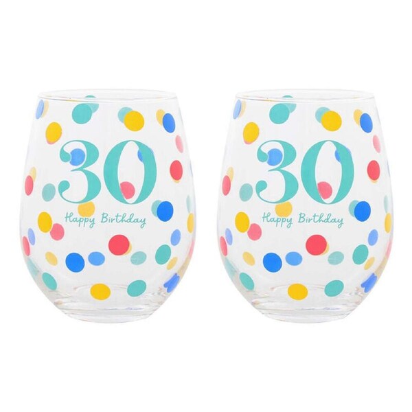 2PK Gibson Gifts 30 Birthday Party Stemless Glass Tumbler Drink Cup Drinkware