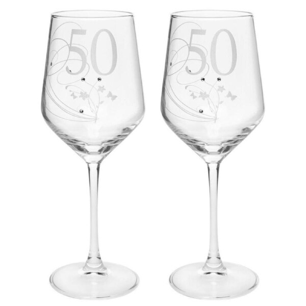 2PK Gibson Gifts 50 Birthday Crystal Wine Glass Toasting Tumbler Drinkware Clear