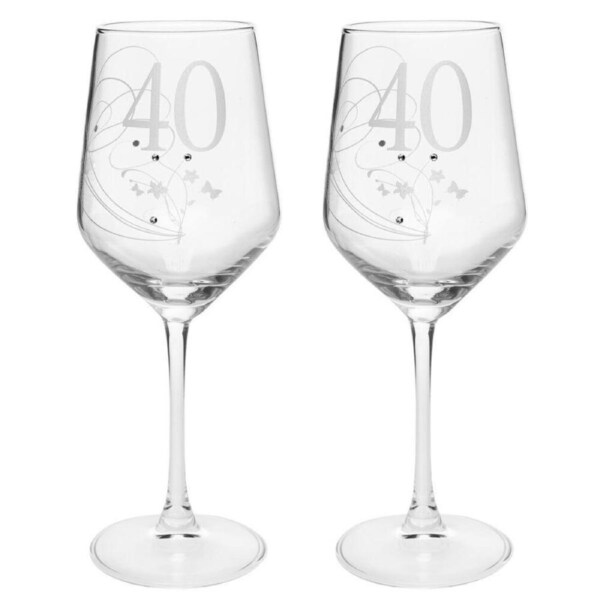 2PK Gibson Gifts 40 Birthday Crystal Wine Glass Toasting Tumbler Drinkware Clear