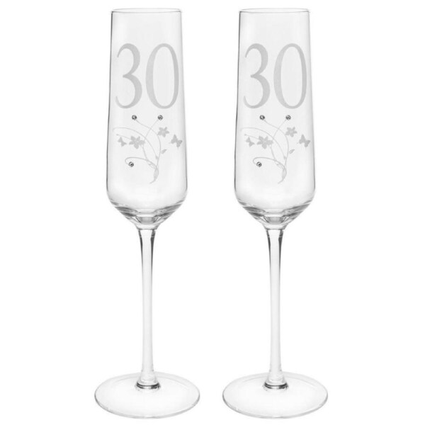 2PK Gibson Gifts 30 Birthday Crystal Champagne Glass Toasting Drinkware Clear