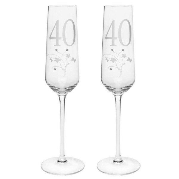 2PK Gibson Gifts 40 Birthday Crystal Champagne Glass Toasting Drinkware Clear