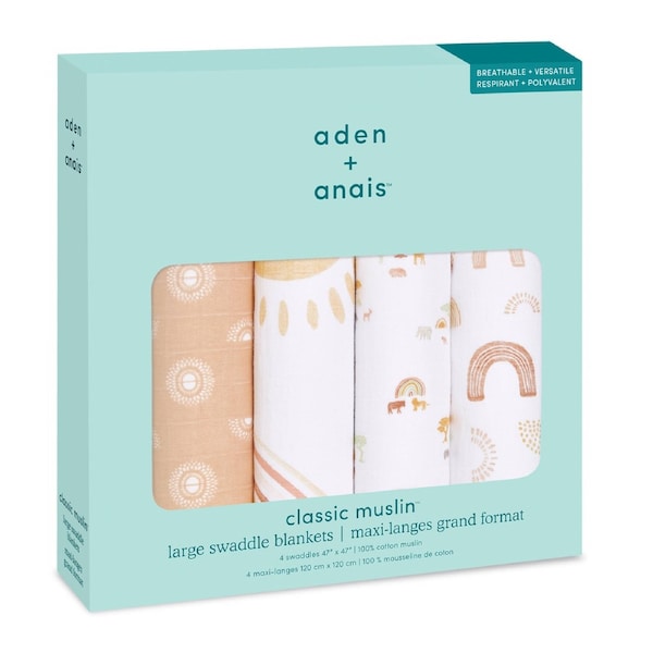 Aden + Anais Classic Cotton Muslin Baby Swaddles Soft Keep Rising Set Pack of 4