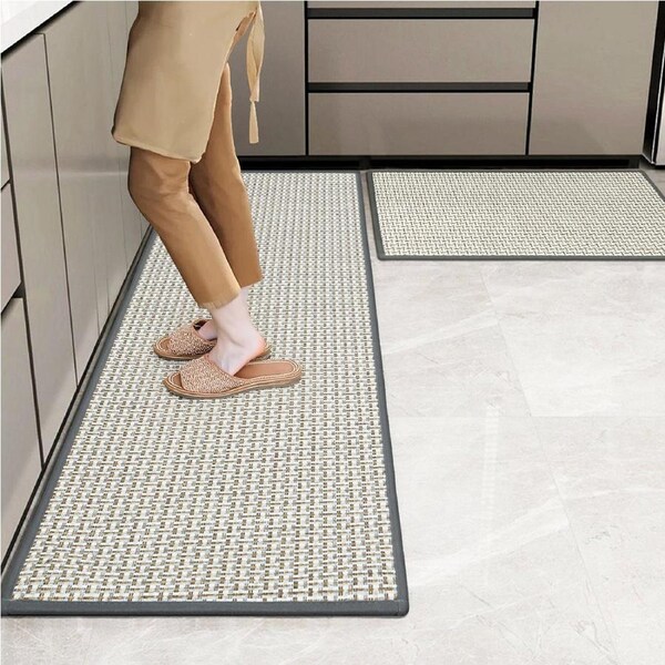 2pcs Marlow Absorbent Kitchen Runner Mats, Woven Fabric with Non-Slip Rubber Backing - Grey