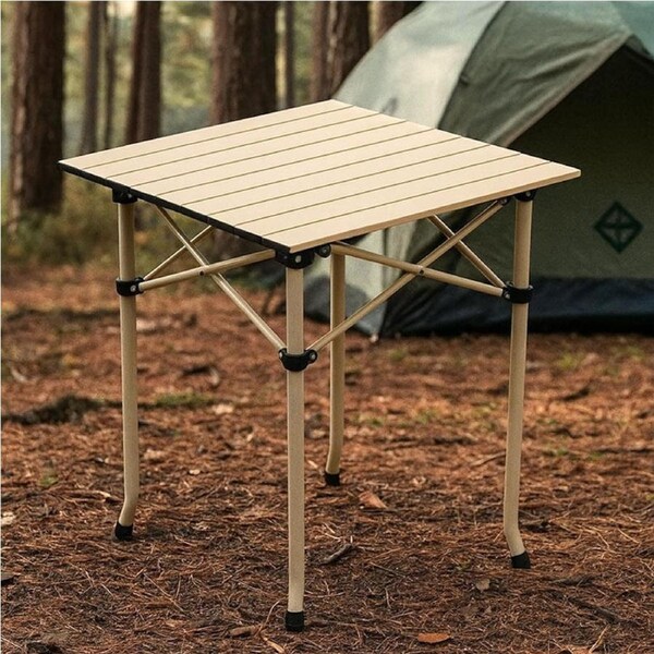Camping Table Folding Camping Table Steel Aluminum Top Portable Picnic Beige