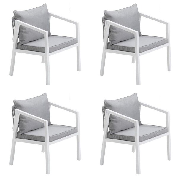 Livsip 4PCS Outdoor Furniture Chairs Garden Patio Lounge Set Steel Frame White