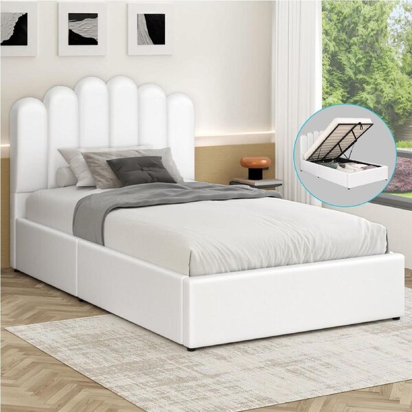 ALFORDSON Bed Frame Single Size Gas Lift Storage Base Wooden White MILTON