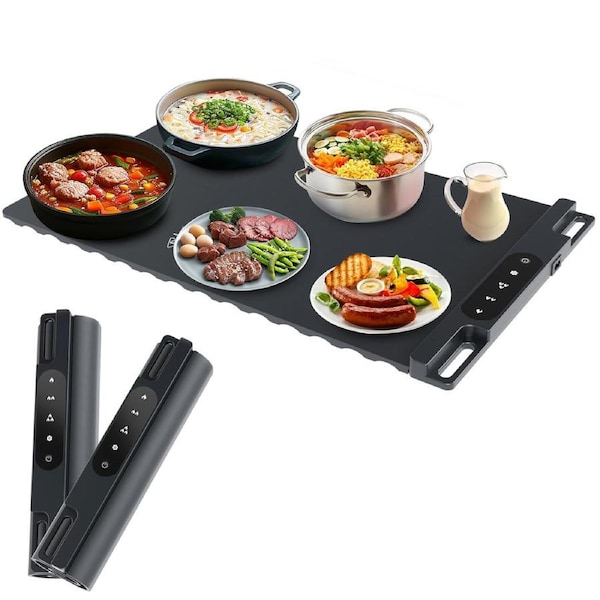 Advwin Food Warming Mat, Electric Warming Tray with 3 Level Temperature, Rollable & Portable Hot Plates Heat Pad, Silicone Heating Mat for Buffet, Parties, Home, Travel - Grey