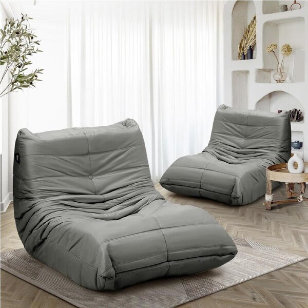 Oikiture 2X Caterpillar Floor Sofa Lounge Couch Single Accent Chair Seat Pouffe Grey