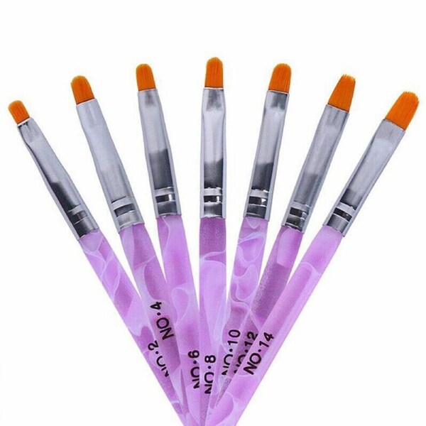 7Pcs Round Head Uv Gel Nail Acrylic Brush Hair Size No.2-14 Good For Starter Pen