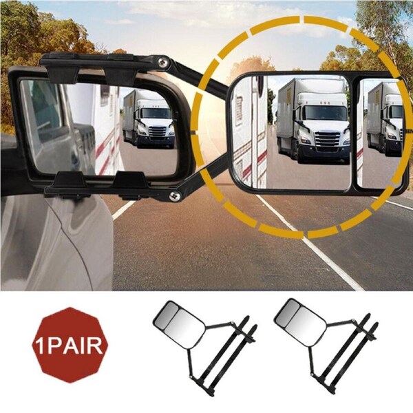 OZNALA 2pcs Towing Mirrors Pair Heavy Duty Universal Multi Fit Clamp On Towing Caravan 4X4 Trailer Easy Adjustable Straps Black