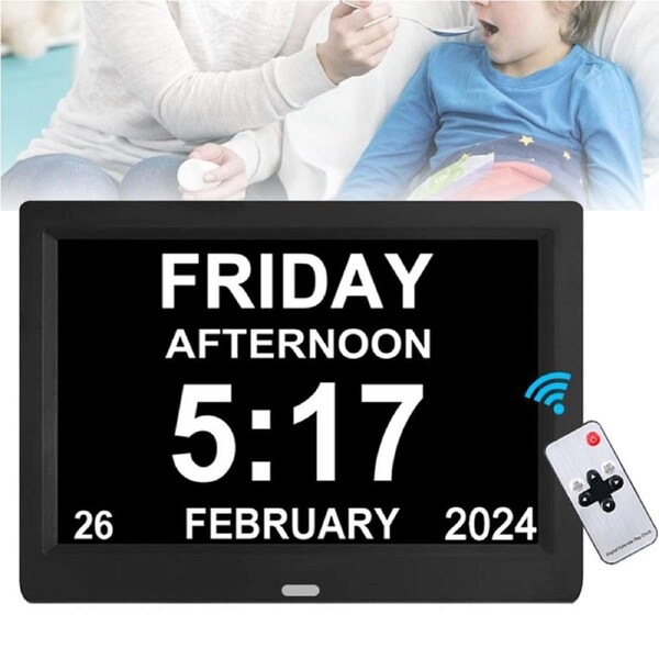 OZNALA 10 inch LED Digital Day Clock Calendar Dementia Date Week Month Year Time Wall Black