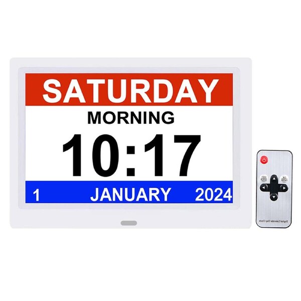 10 inch LED Digital Day Clock Calendar Dementia Date Week Month Year Time Wall White