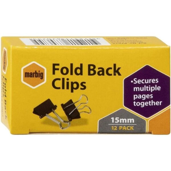 MARBIG(R) Fold Back Clips 15mm Box 12 87075