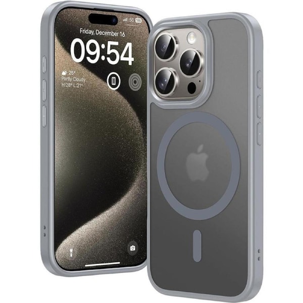 TAURI for iPhone 15 Pro Case 6.1" with Translucent Matte Back, Compatible with MagSafe, Military-Grade Protection, [Anti-Fingerprint] Shockproof Frosted Magnetic Phone Cover - Titanium