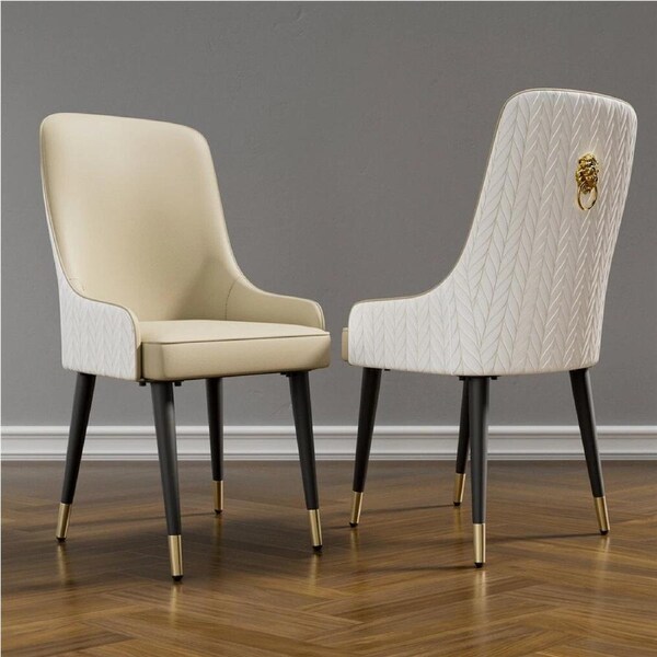 High-End Dining Chairs Set of 2 Faux Leather Upholstered Kitchen Chairs with Gold Lion Head