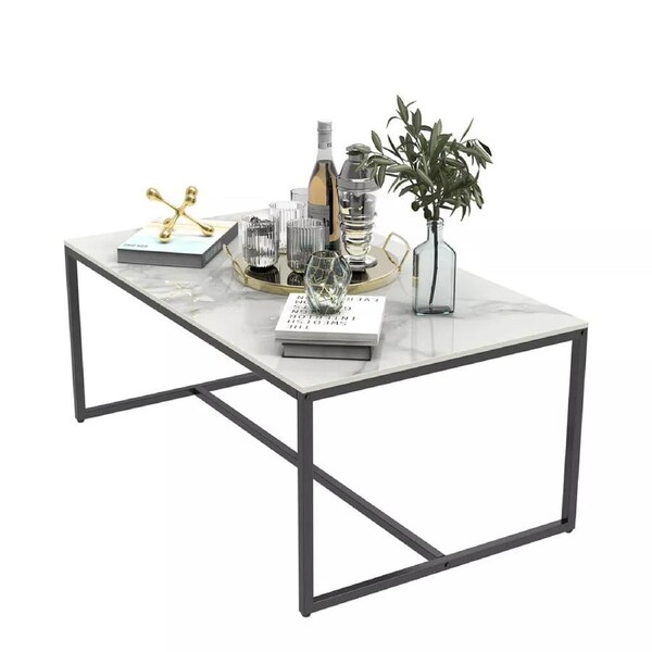 Real Marble Coffee Table with Metal Frame