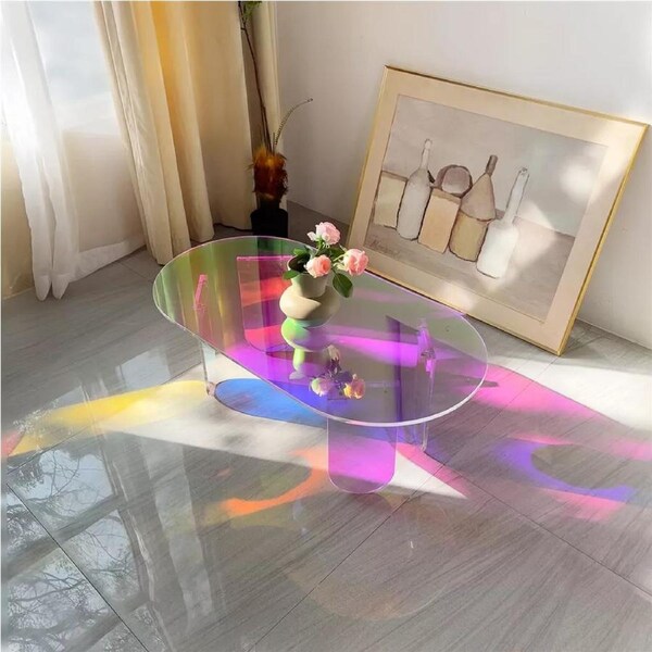 Iridescent Acrylic Rainbow Side Table