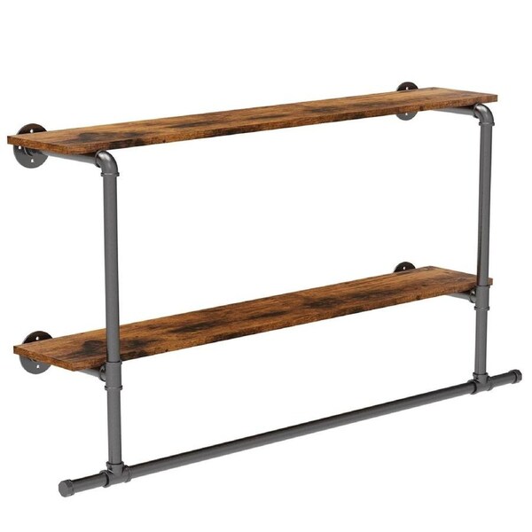 Industrial Pipe Clothing Rack with 2-Tier Shelves