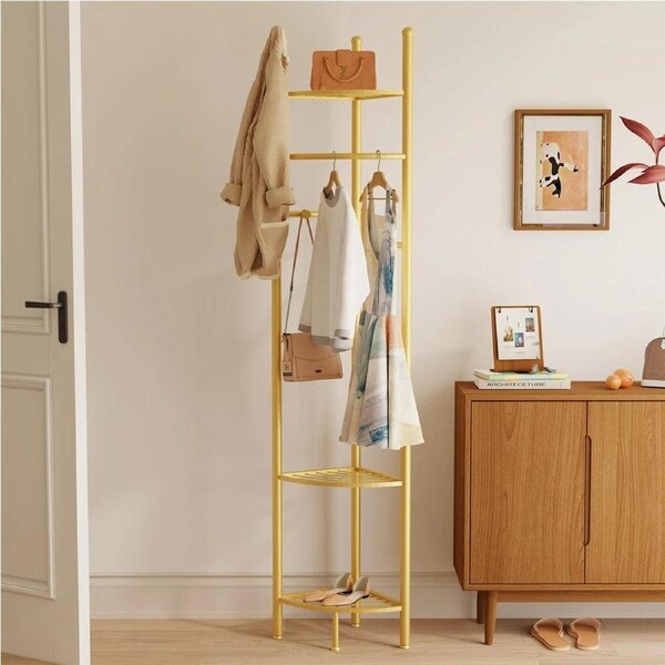 Freestanding Corner Coat Rack with Shelf & Hall Tree