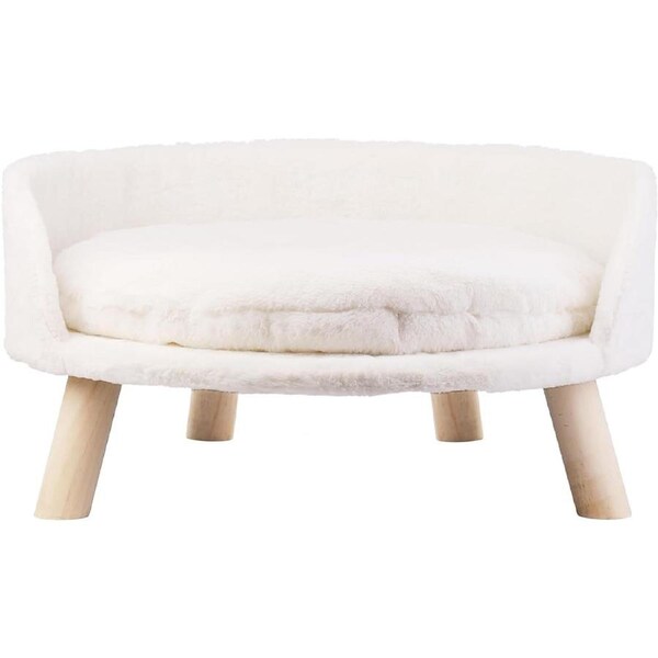Pet Sofa Bed with Plush Cushion & Wooden Legs