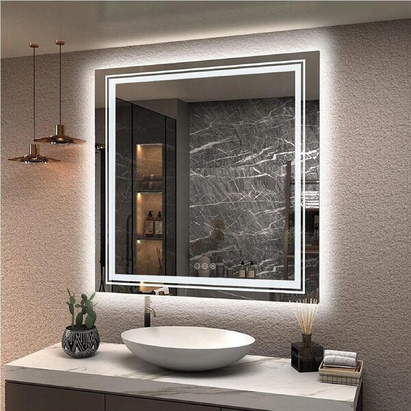 Dual LED Anti-Fog Square Bathroom Mirror