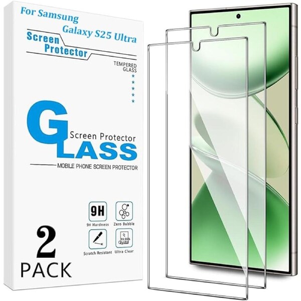 [2-PCS] Screen Protector for Samsung Galaxy S25 Ultra, Tempered Glass, Fingerprint Compatible (6.9")