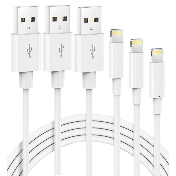 [3-PCS] USB to Lightning 2M Fast Charger Charging Cable For iPhone 14/13/12/11/X/iPad 7th/8th/9th Gen - White