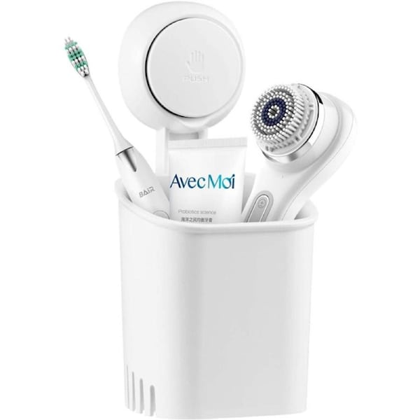 LUXEAR Shower Toothbrush Holder Suction Cup, Toothbrush Holder Wall Mounted Bathroom Organiser, Drill-Free Removable Shower Storage Toothbrush Holder for Toothpaste, Razor, White