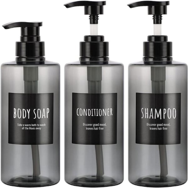 Segbeauty Pump Bottles, 3PCS Soap Dispenser, 16.9oz/500ml Shampoo Dispenser Bottles, Refillable Empty Pump Bottle with Labels, for Kitchen Bathroom