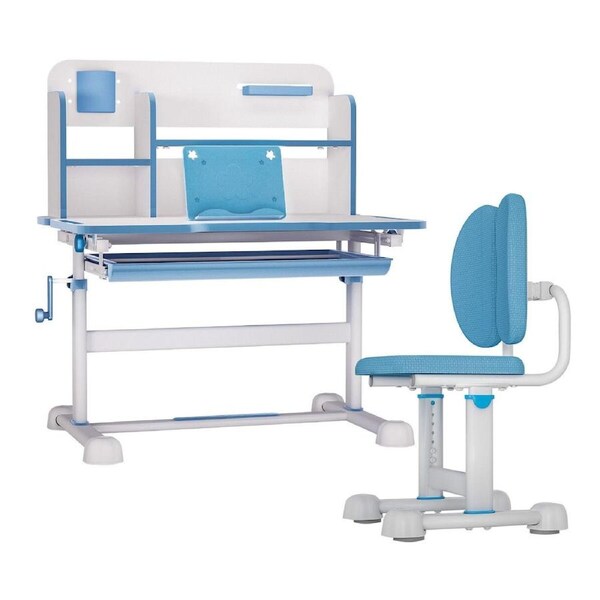 Kids Study Desk Chair Set Ergonomic School Student Table Height Adjustable Seat with Tilt Desktop Storage Shelf Drawer for Writing Drawing Learning