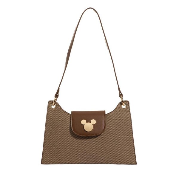 Disney Mickey Canvas Shoulder Handbag 25.5x17cm Small Tote Bag Light Brown