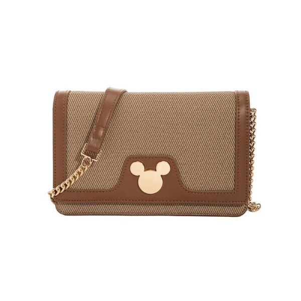Disney Mickey Canvas Shoulder Handbag 20x11cm Small Crossbody Bag Light Brown