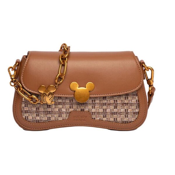 Disney Mickey PU Leather Kids/Child Fashion Shoulder Handbag 22x13.5cm Brown