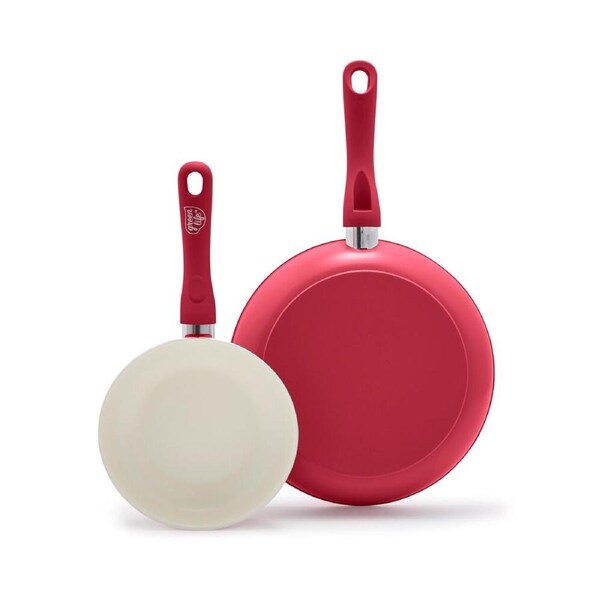2pc Greenlife Soft Grip Aluminium Frying Pan Set 7 & 10 Inch Scarlet Red