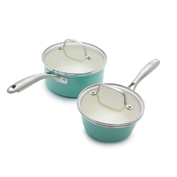 2pc Greenlife Aluminium Artisan Saucepan Set Kitchen Cookware w/ Lids Turquoise
