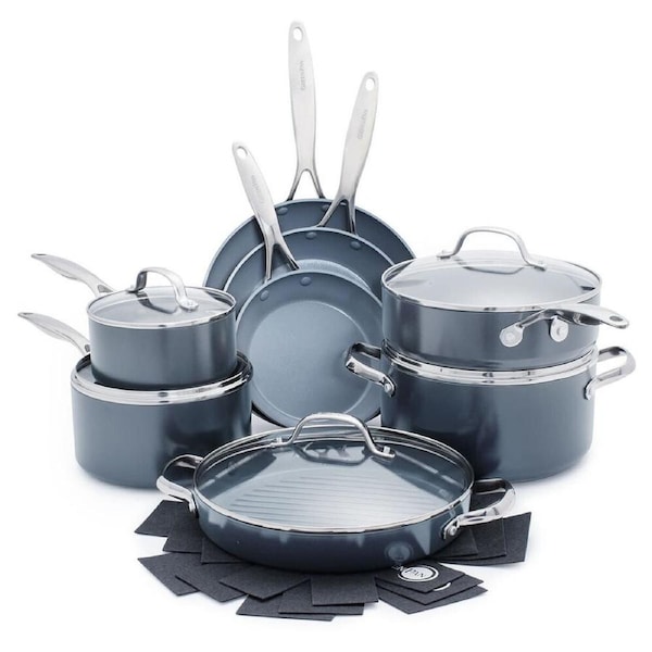 17pc Greenpan Aluminium Valencia Pro Cookware Set Home/Kitchen Dark Grey